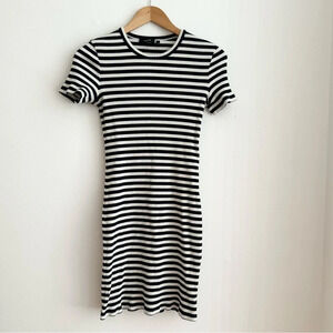 Theory Small Navy Striped Ribbed Knit Cotton Mini Dress Short Sleeve